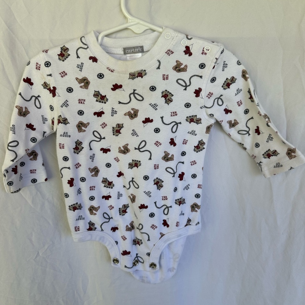Carter's White Long-Sleeve Western Print Baby One-Piece
